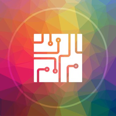 Devre kartı simgesi. Devre kartı Web sitesi düğmesini düşük poli arka plan üzerinde