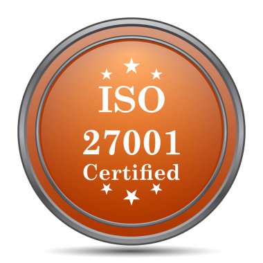 ISO 27001 simgesi. Beyaz arka plan turuncu internet düğme