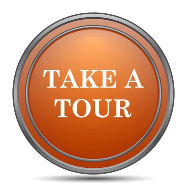 Bir tur simgesi alır. Beyaz arka plan turuncu internet düğme