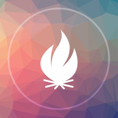 Yangın simgesi. Web sitesi düğmesini düşük poli arka plan üzerinde ateş