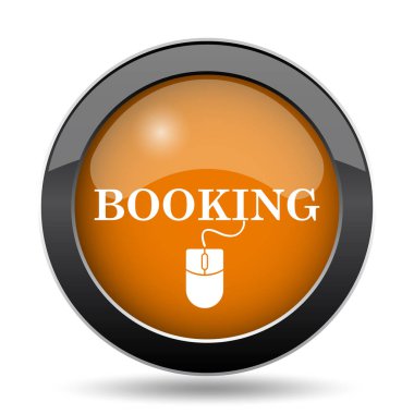 Rezervasyon simgesi. Beyaz arka plan üzerinde rezervasyon web sitesi düğmesini