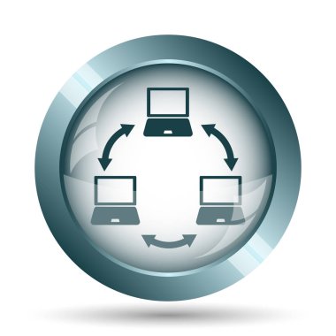 Bilgisayar ağ kutsal kişilerin resmi. Beyaz arka plan üzerinde Internet düğmesi.