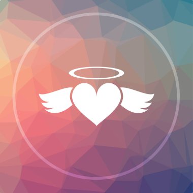 Kalp meleği simgesi. Kalp meleği Web sitesi düğmesini düşük poli arka plan üzerinde