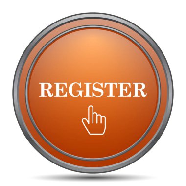 Kayıt simgesi. Beyaz arka plan turuncu internet düğme