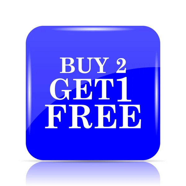 Buy 2 get 1 free offer icon, blue website button on white background