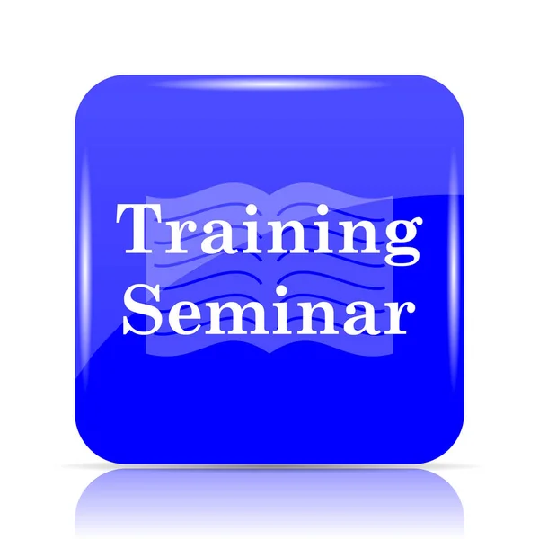 Training seminar icon, blue website button on white background