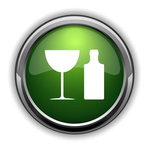 瓶子和玻璃图标 在白色背景下的瓶子和玻璃网站按钮 — 图库照片
