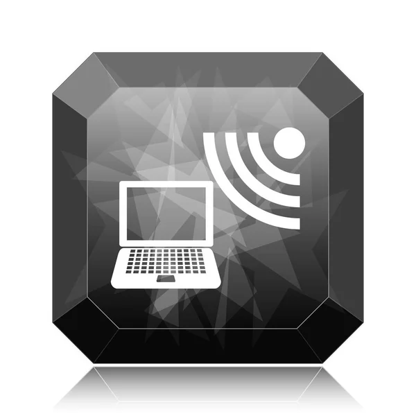 Значок Беспроводного Ноутбука Черная Кнопка Сайта Белом Фоне — стоковое фото