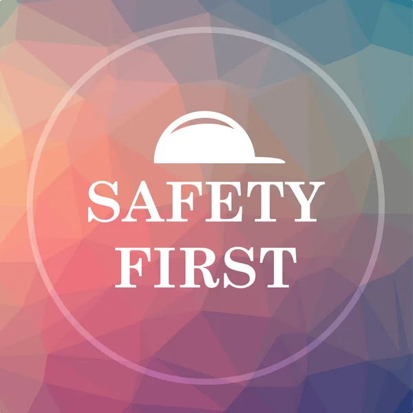 Safety first icon. Safety first website button on low poly background
