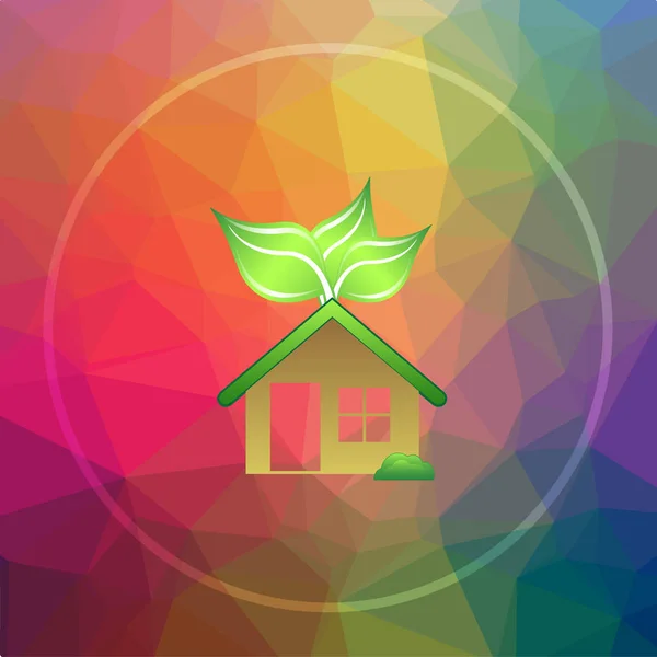 Eco house icon. Eco house website button on low poly background