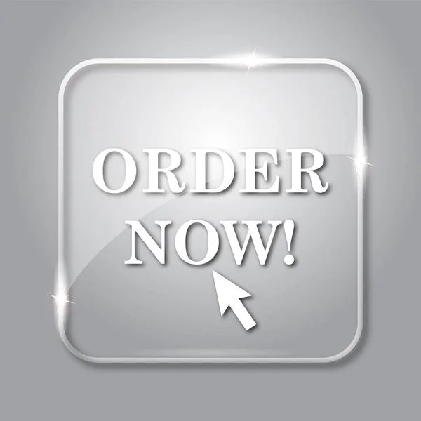 Order now icon. Transparent internet button on grey background