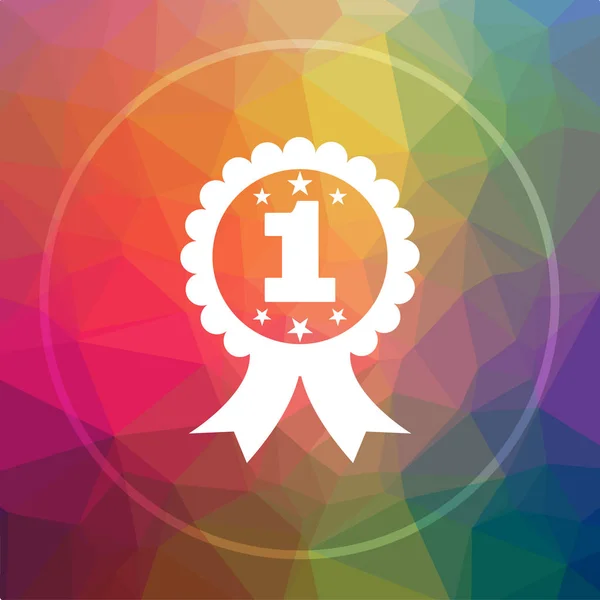 First prize ribbon icon. First prize ribbon website button on low poly background