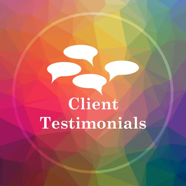 Client testimonials icon. Client testimonials website button on low poly background