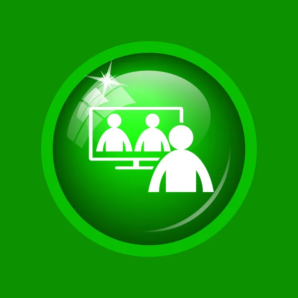 ビデオ会議 オンライン会議アイコン 緑の背景のインター ネット ボタン — ストック写真