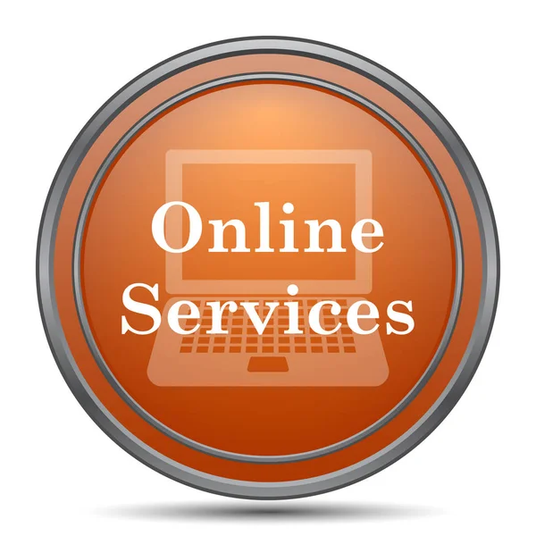 Çevrimiçi hizmetler simgesi. Beyaz arka plan turuncu internet düğme