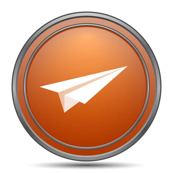 Paper plane icon. Orange internet button on white background