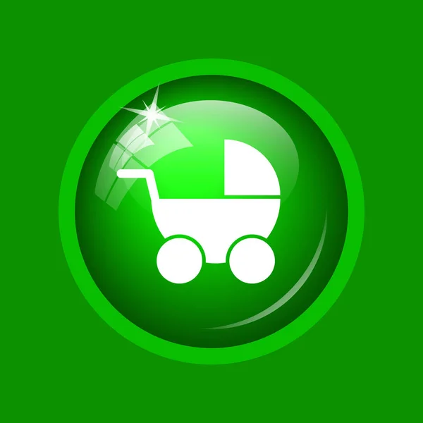 Het Pictogram Van Kinderwagen Internet Knop Groene Achtergrond — Stockfoto