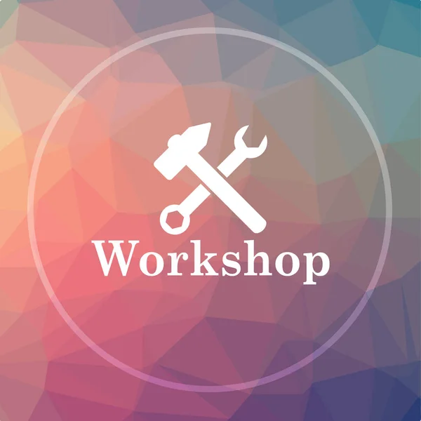 Workshop icon. Workshop website button on low poly background