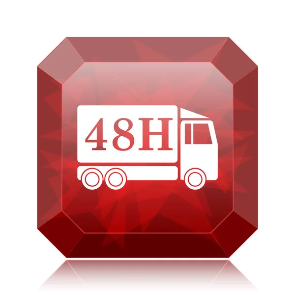 48H Dostawy Ciężarówka Ikona Czerwony Przycisk Witrynę Białym Tle — Zdjęcie stockowe