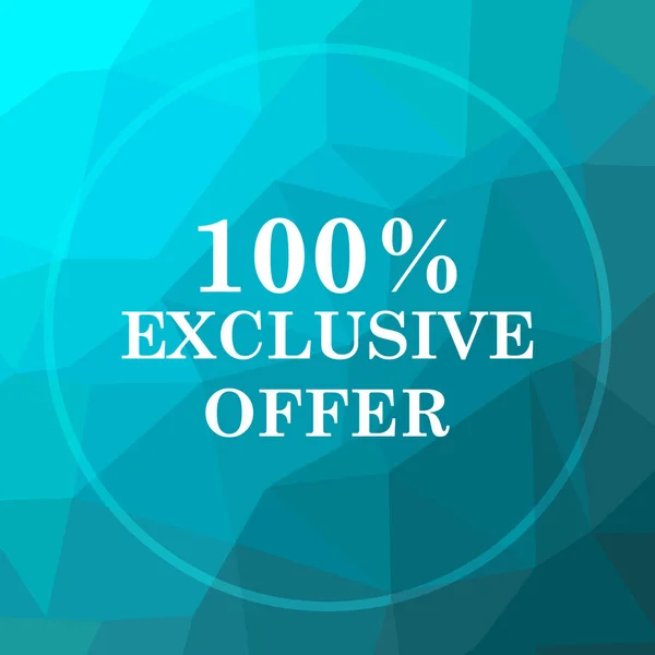 100% exclusive offer icon. 100% exclusive offer website button on blue low poly background