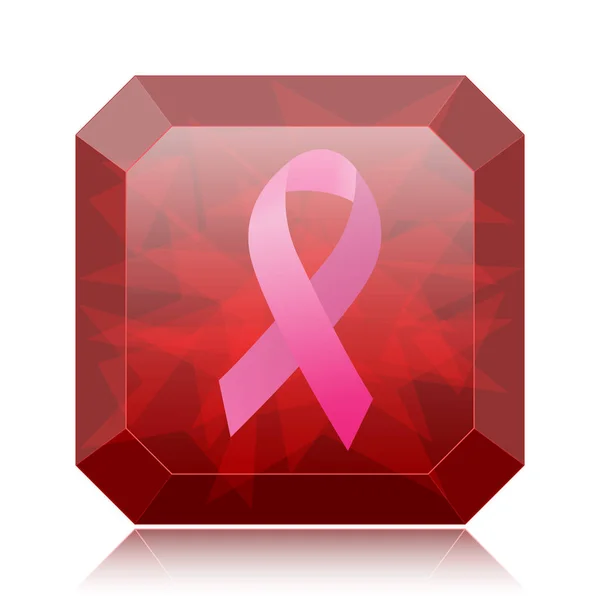 Breast cancer ribbon icon, red website button on white background