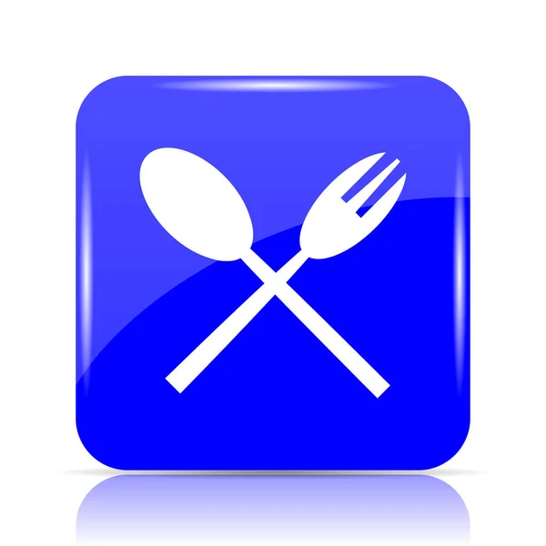 Tenedor Cuchara Icono Botón Azul Del Sitio Web Sobre Fondo —  Fotos de Stock