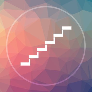 Merdiven simgesi. Merdiven Web sitesi düğmesini düşük poli arka plan üzerinde