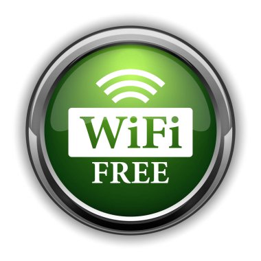 WiFi ücretsiz simge. Beyaz arka plan üzerinde WiFi ücretsiz web sitesi düğmesi