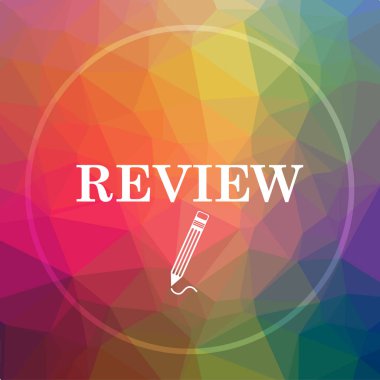 Gözden geçirme simgesi. Web sitesi düğmesini düşük poli arka planda gözden geçirin