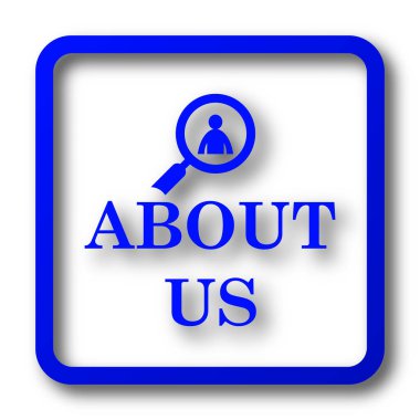 Hakkımızda simgesi. Hakkımızda web sitesi düğmesini beyaz arka plan üzerinde.