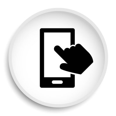 Beyaz arka plan üzerine el simgesi Web sitesi tuşu ile Smartphone.