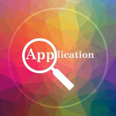 Uygulama simgesi. Uygulama Web sitesi düğmesi düşük poli arka plan üzerinde