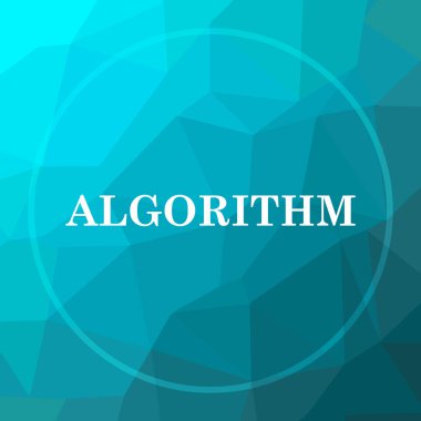 Algoritma simgesi. Mavi düşük poli arka plan üzerinde algoritması Web sitesi düğmesini