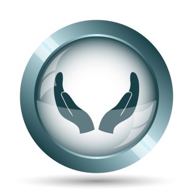 Eller simgesini korumak. Beyaz arka plan üzerinde Internet düğmesi.