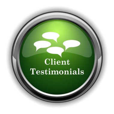 Müşteri referansları simgesi. Müşteri referansları Web sitesi düğmesini beyaz arka plan üzerinde