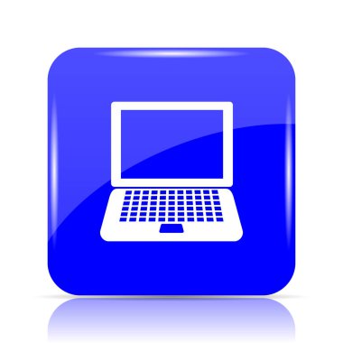 Dizüstü mavi kutsal kişilerin resmi web sitesi düğme beyaz arka plan üzerinde