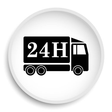 24 7 teslimat kamyonu simgesi. Beyaz arka plan üzerinde Internet düğmesi