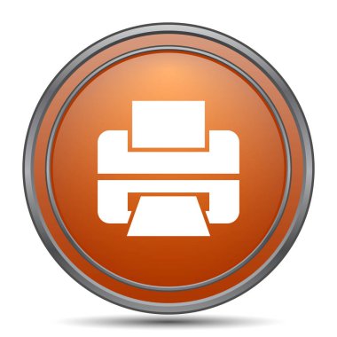 Yazıcı simgesi. Beyaz arka plan turuncu internet düğme