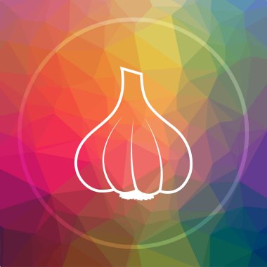 Sarımsak simgesi. Sarımsak Web sitesi düğmesini düşük poli arka plan üzerinde