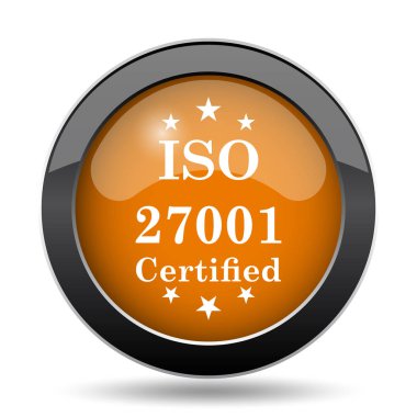 ISO 27001 simgesi. ISO 27001 Web sitesi düğmesini beyaz arka plan üzerinde
