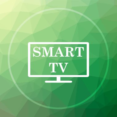 Akıllı tv simgesi. Akıllı tv Web sitesi düğmesi yeşil düşük poli arka plan üzerinde