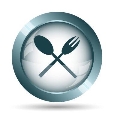 Çatal ve kaşık simgesi. Beyaz arka plan üzerinde Internet düğmesi.