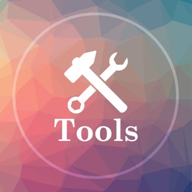 Araçlar simgesi. Araçlar Web sitesi düğmesi düşük poli arka plan üzerinde