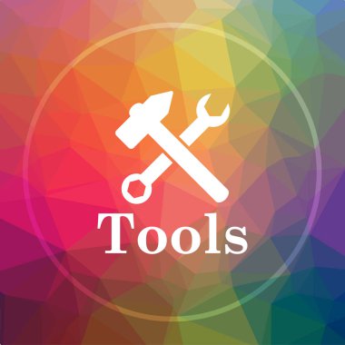 Araçlar simgesi. Araçlar Web sitesi düğmesi düşük poli arka plan üzerinde