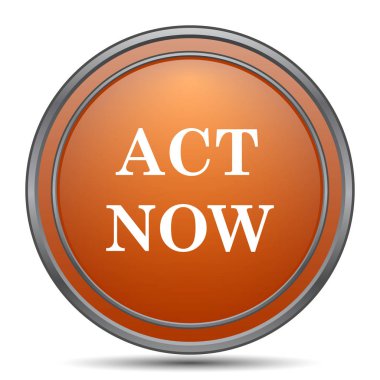 Şimdi simgesi hareket. Beyaz arka plan turuncu internet düğme