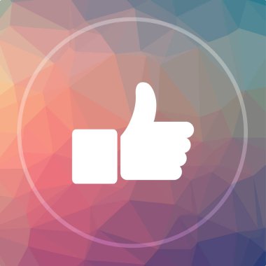 Başparmak yukarı simgesi. Düşük poli arka plan üzerinde Web sitesi düğmesini yukarı başparmak