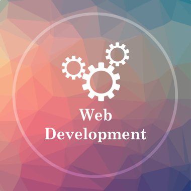 Web geliştirme simgesi. Web geliştirme web sitesi düğmesine düşük poli arka plan