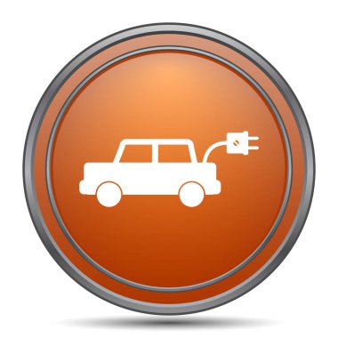 Elektrikli otomobil simgesi. Beyaz arka plan turuncu internet düğme