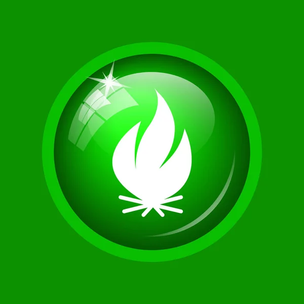 Ikona Ognia Przycisk Internet Zielonym Tle — Zdjęcie stockowe