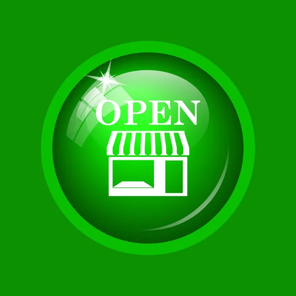 Open store icon. Internet button on green background.
